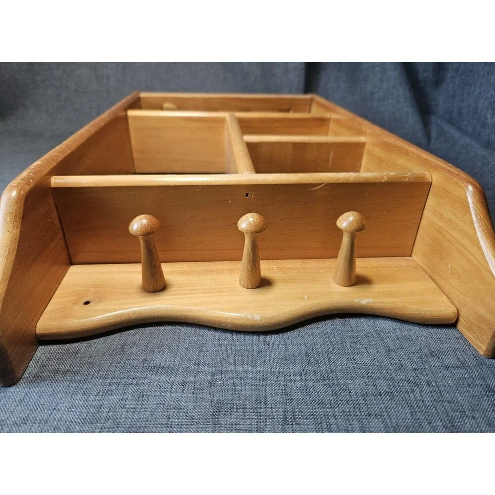 Vtg Wood Wall Shelf Curio Shadow Box Heart Dividers Display Country Cottage Core